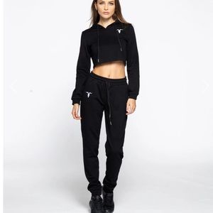 Black Ignite Cropped Hoodie & Jogger Sweat Set NWT